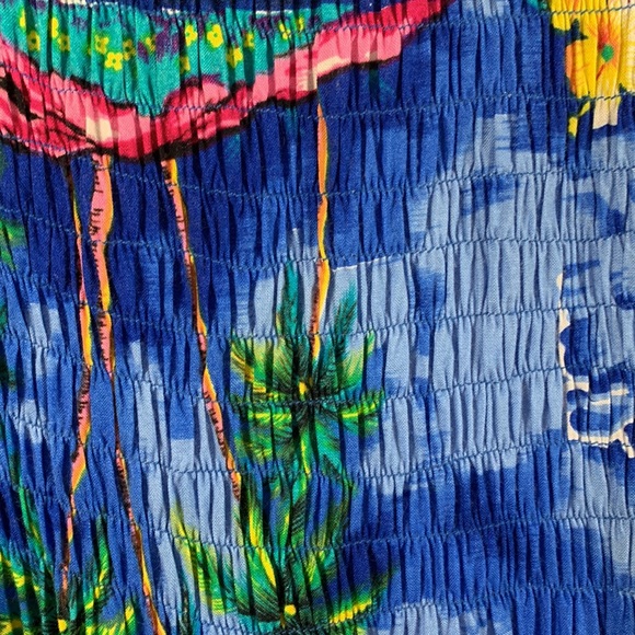 Koko Knot Maxi Dress Ocean Blue Floral Palm Trees S 100% Rayon - Picture 5 of 16